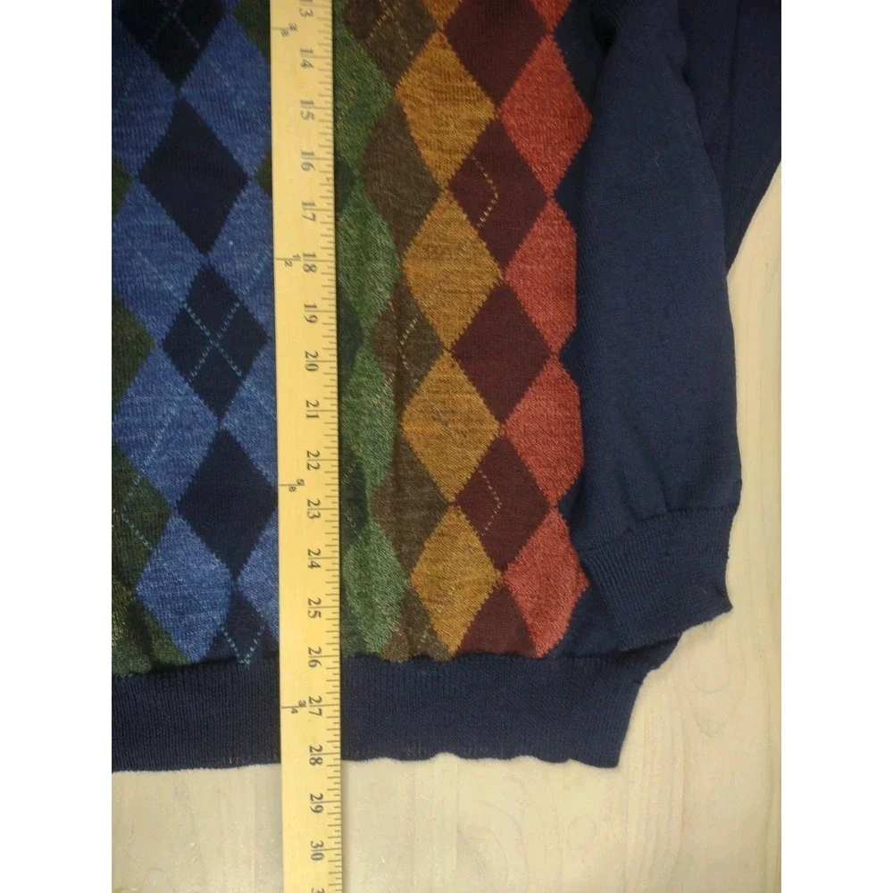 Vtg Tricots St Raphael Argyle Pattern Wool XL Pullover Collared Sweater *HOLES* - Picture 5 of 12